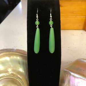 Handmade Sterling Silver 925 - Opaque Dark Green Cultured Sea Glass Earrings